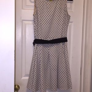 White with black polka dot dress